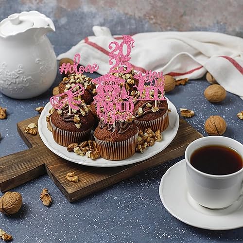 Miniatura 174 de Paquete de 24 adornos dorados para cupcakes de graduación 2025 con purpurina So Proud of You Done Diploma Graduation Cap Cupcake Picks Class of 2025