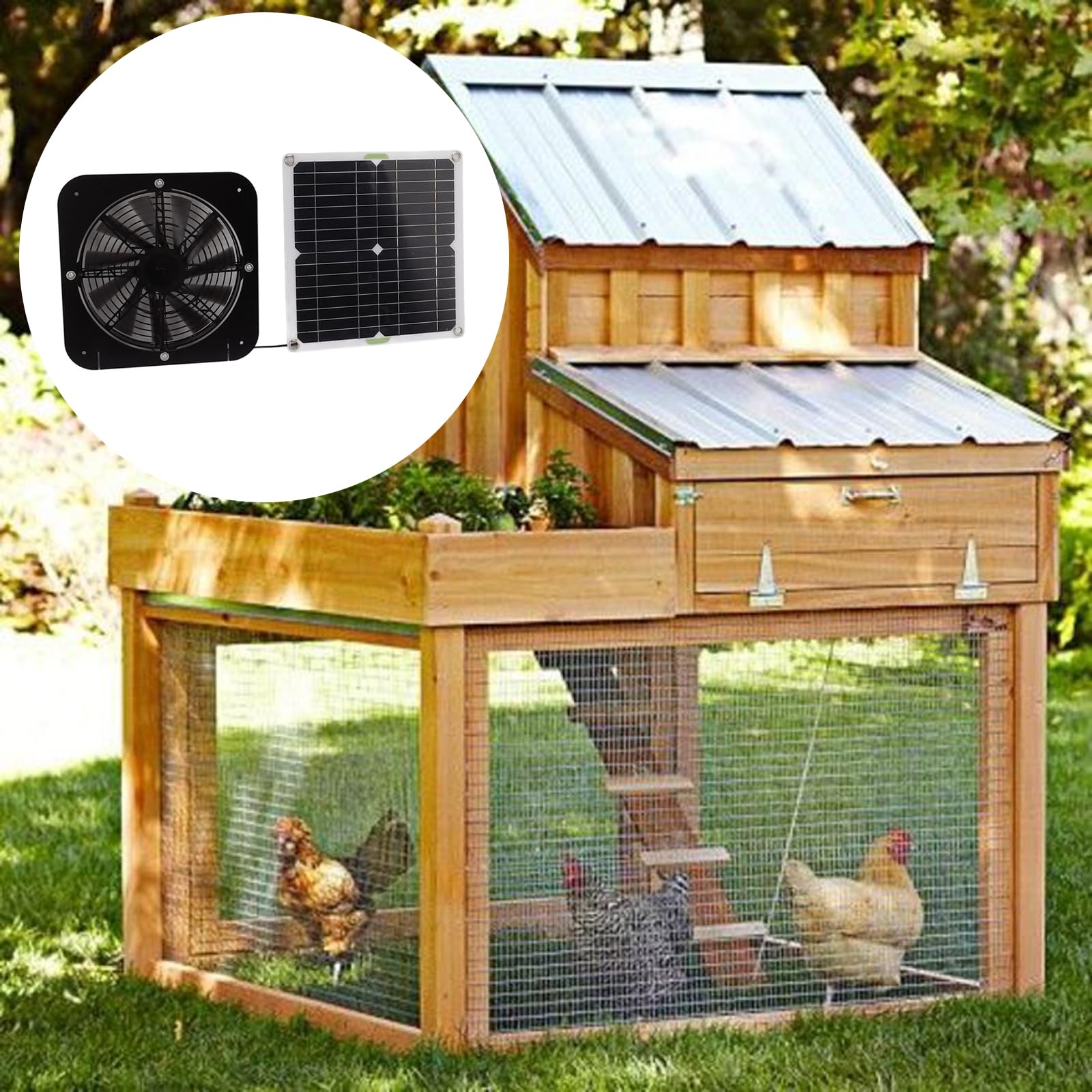 Ventola di scarico a energia solare per pollaio, serre, capanni, set di pannelli solari impermeabili per esterni, accessori di ventilazione, pannello monocristallino