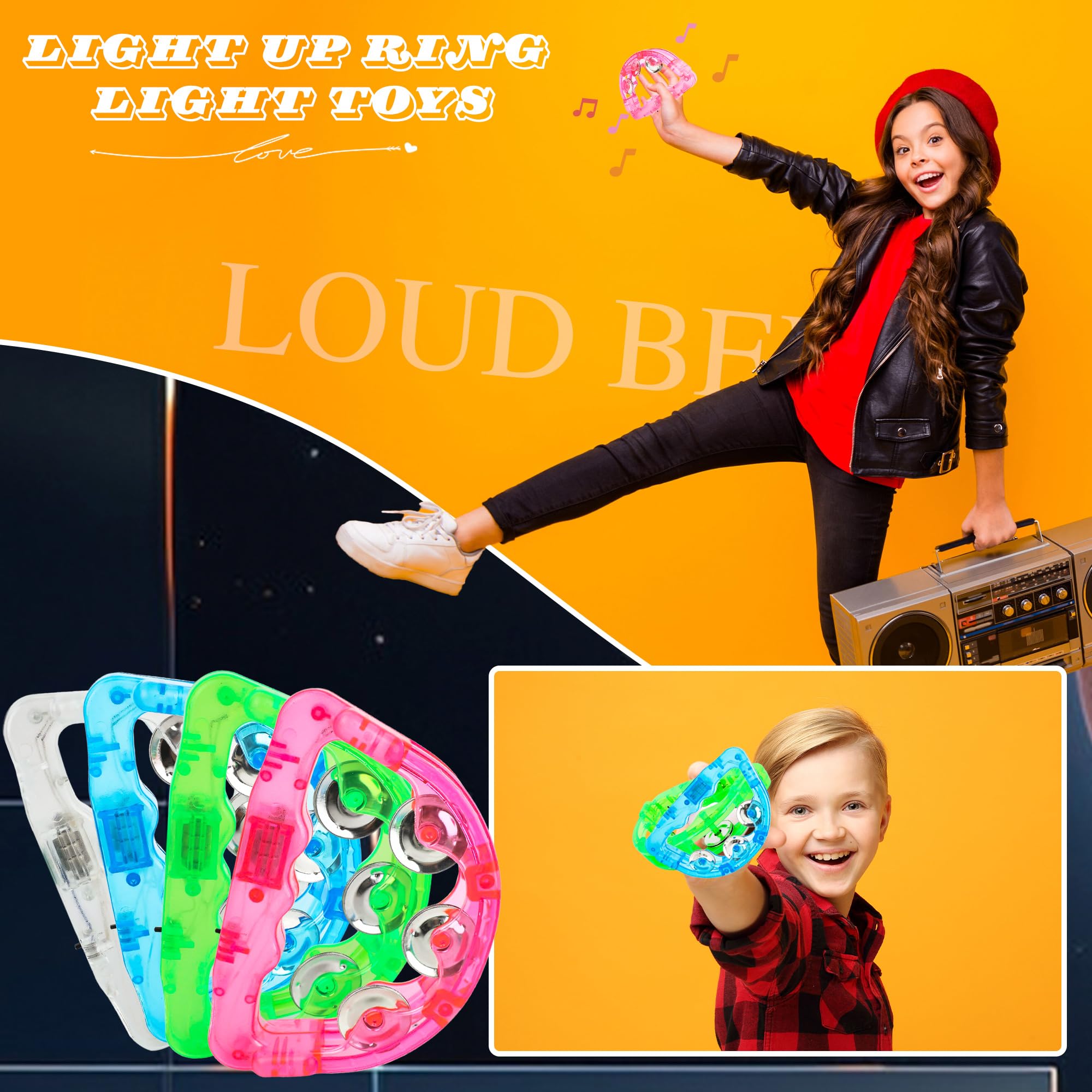 16 Pcs LED Tambourines Musical LED Tambourine Toys Light Up Tambourine Bulk Colorful Handheld Tambourines Glow in The Dark for Wedding Party Favors Percussion Instrument - Image 3