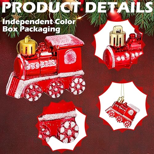 Miniatura 5 de Juego de 8 adornos de tren para árbol de Navidad, camión, decoración de Navidad, locomotora pequeña, juego de tren de plástico brillante, adornos
