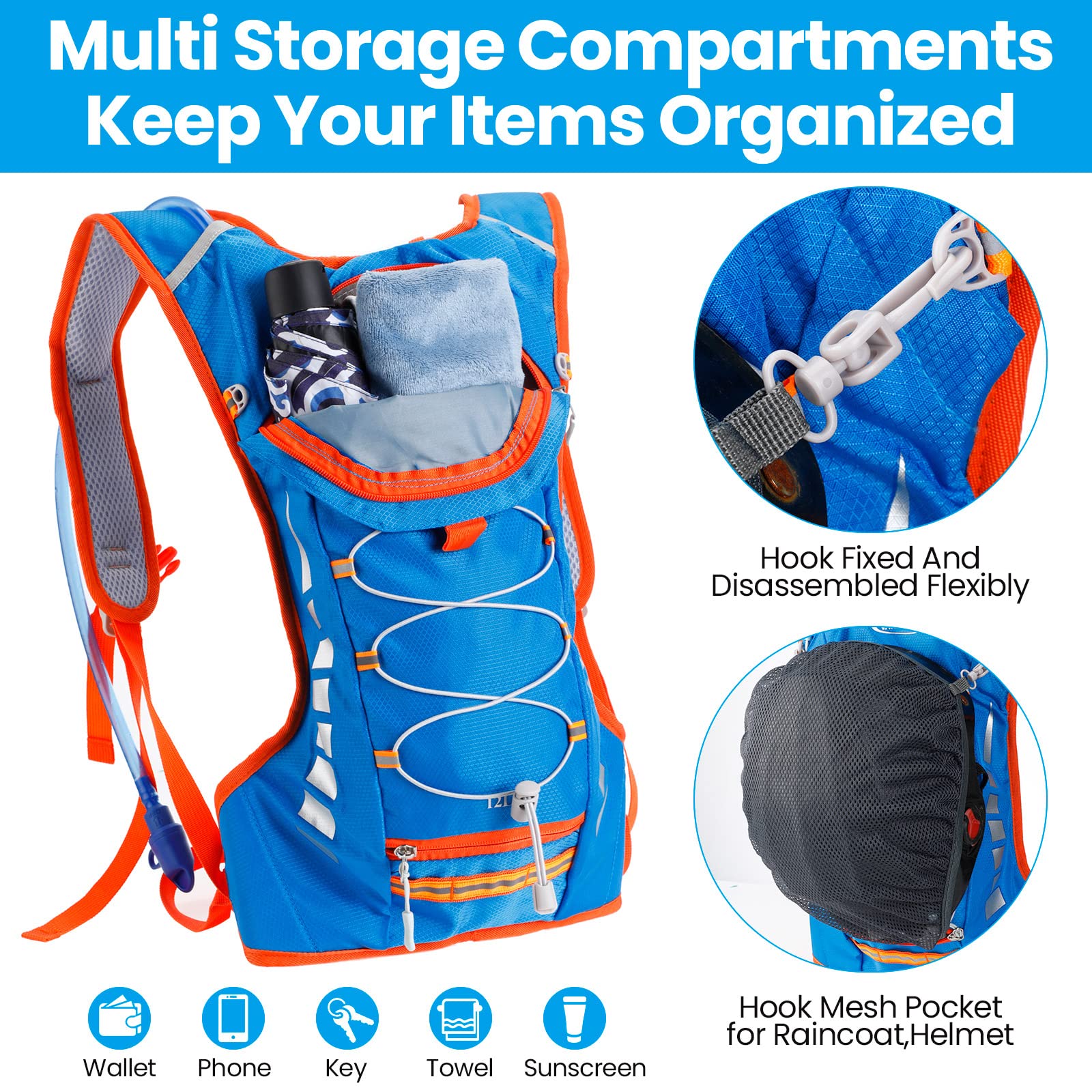 Lot de 2 sacs à dos d'hydratation avec poche à eau de 2 L, sac à dos d'hydratation avec poche d'hydratation pour randonnée, course à pied, cyclisme, vélo pour homme et femme
