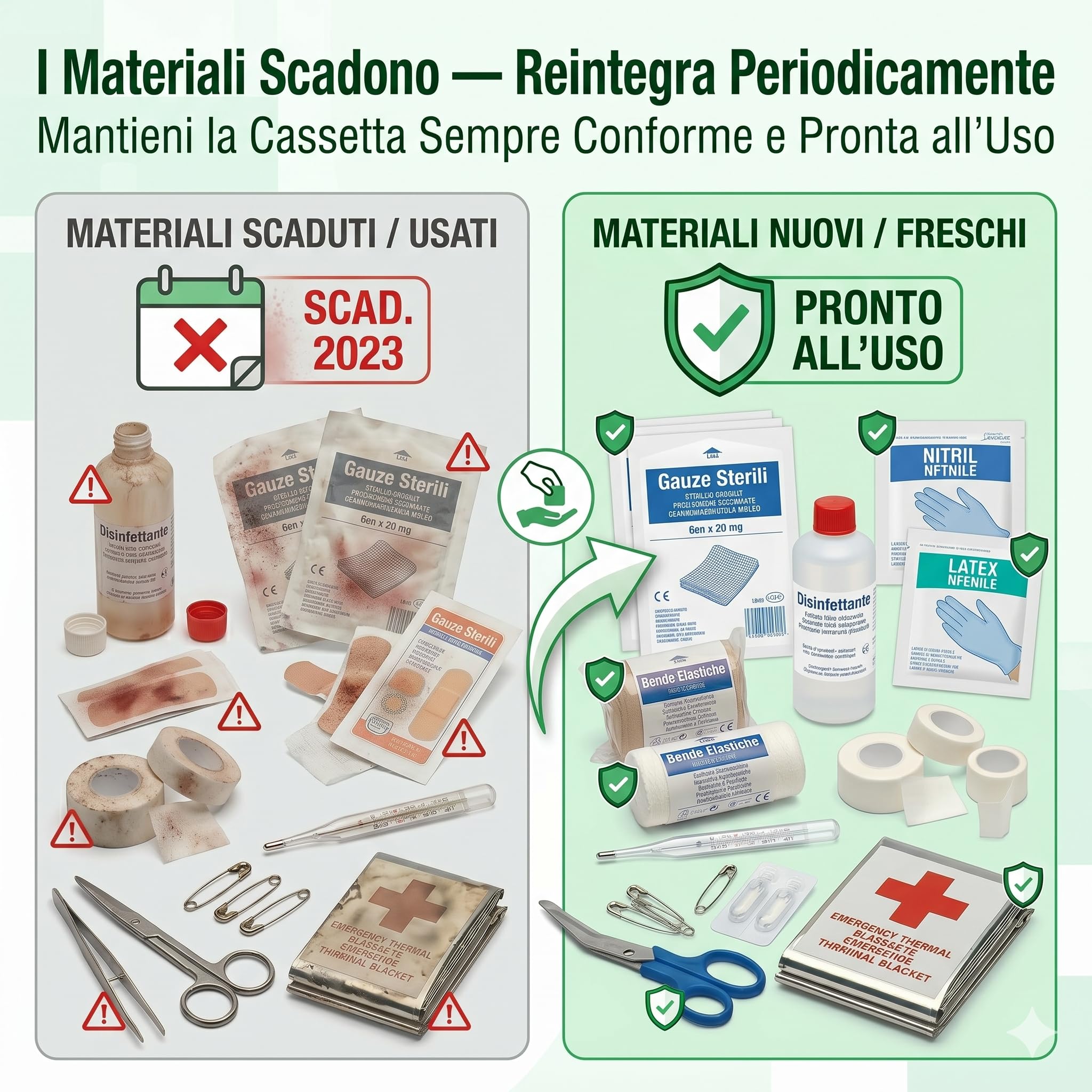 Lemag Reintegro Cassetta Primo Soccorso Gruppo C – Ricarica Conforme D.Lgs. 81/2008 D.M. 388/2003 – Kit Reintegro Pronto Soccorso Aziende fino a 3 Lavoratori – per Art. 23.301.01 | Made in Italy