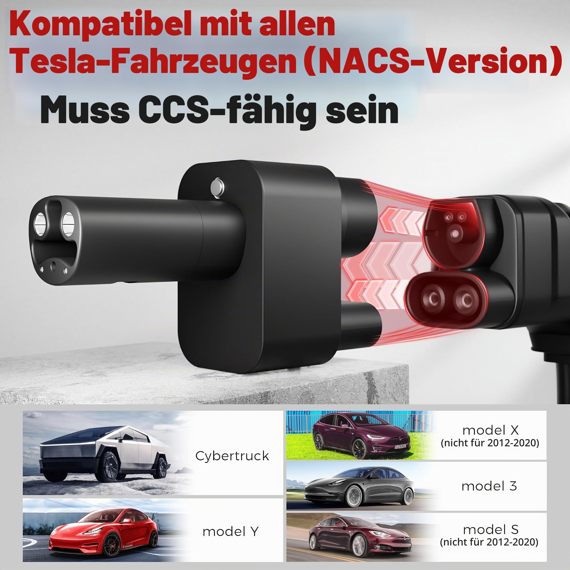 EV-Ladeadapter CCS2 auf Tesla-Schnellladeadapter bis zu 250 KW für Model Y/3/X/S/Cybertruck, Nicht für Model S und Model X (2012-2020), für CCS2-Supercharger Anderer Hersteller als Tesla