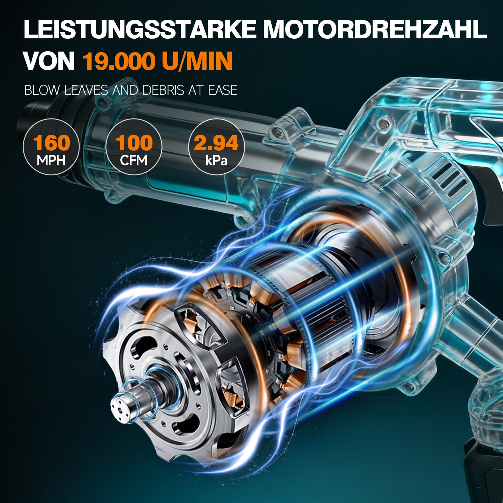 Laubbläser Akku 2 in 1, 21V Laubsauger Kabellos mit 4.0Ah Akku, 19000 U/min Starker Motor, 257km/h Blasgeschwindigkeit, 2,94kPa Saugdruck, Blasen & Saugen, inkl. Staubfangbeutel & Verlängerungsrohr