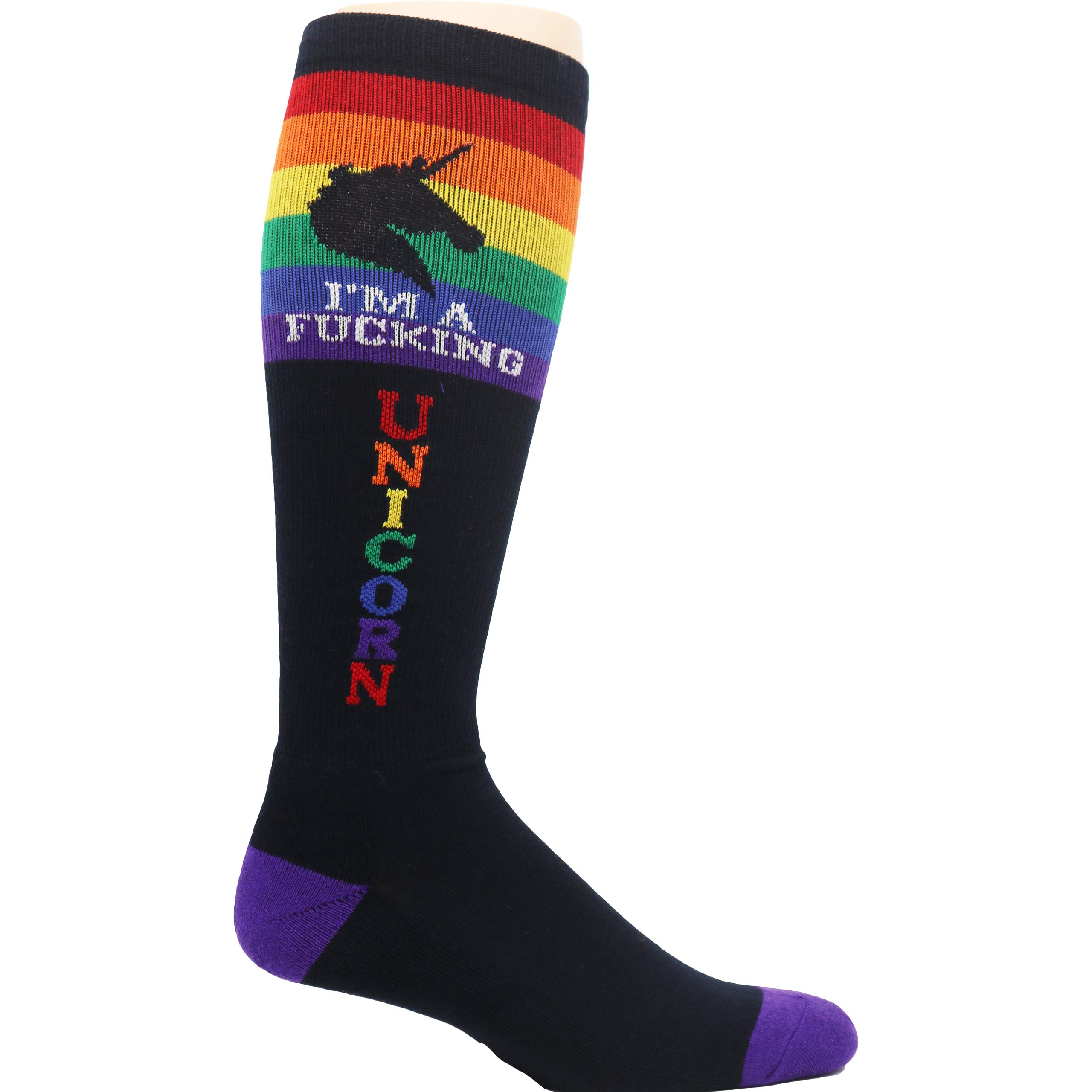 MOXY Socks Black and Rainbow Unicorn! Knee-High Fitness Socks