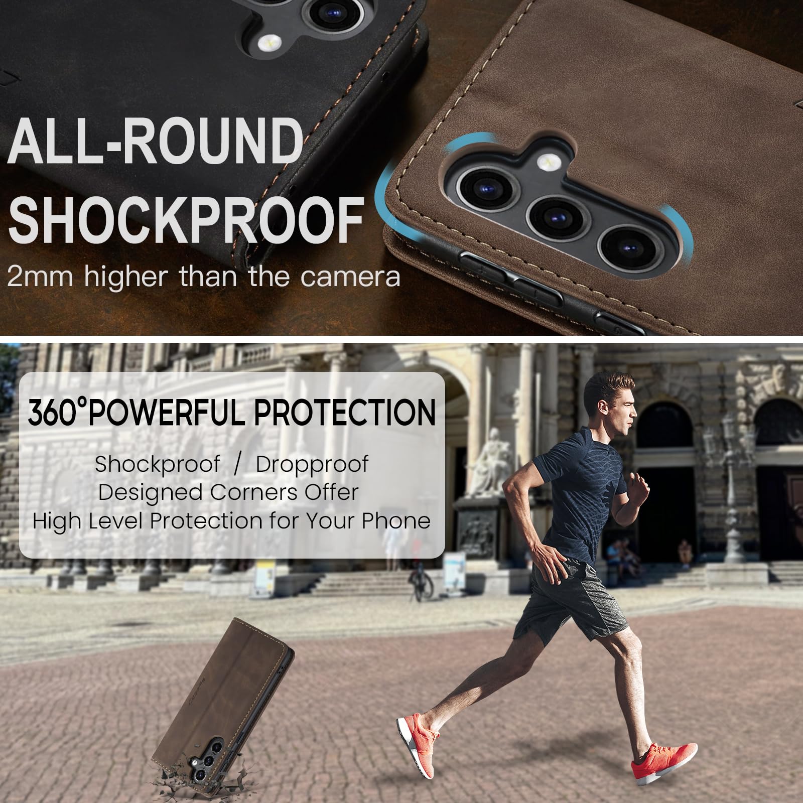 for Samsung Galaxy S24 Plus Case, Flip Wallet Leather Case with Card Holder Magnetic Closure Shockproof Kickstand Protective Phone Cases Cover for Galaxy S24 Plus 5G Cover,Coffee — view 7