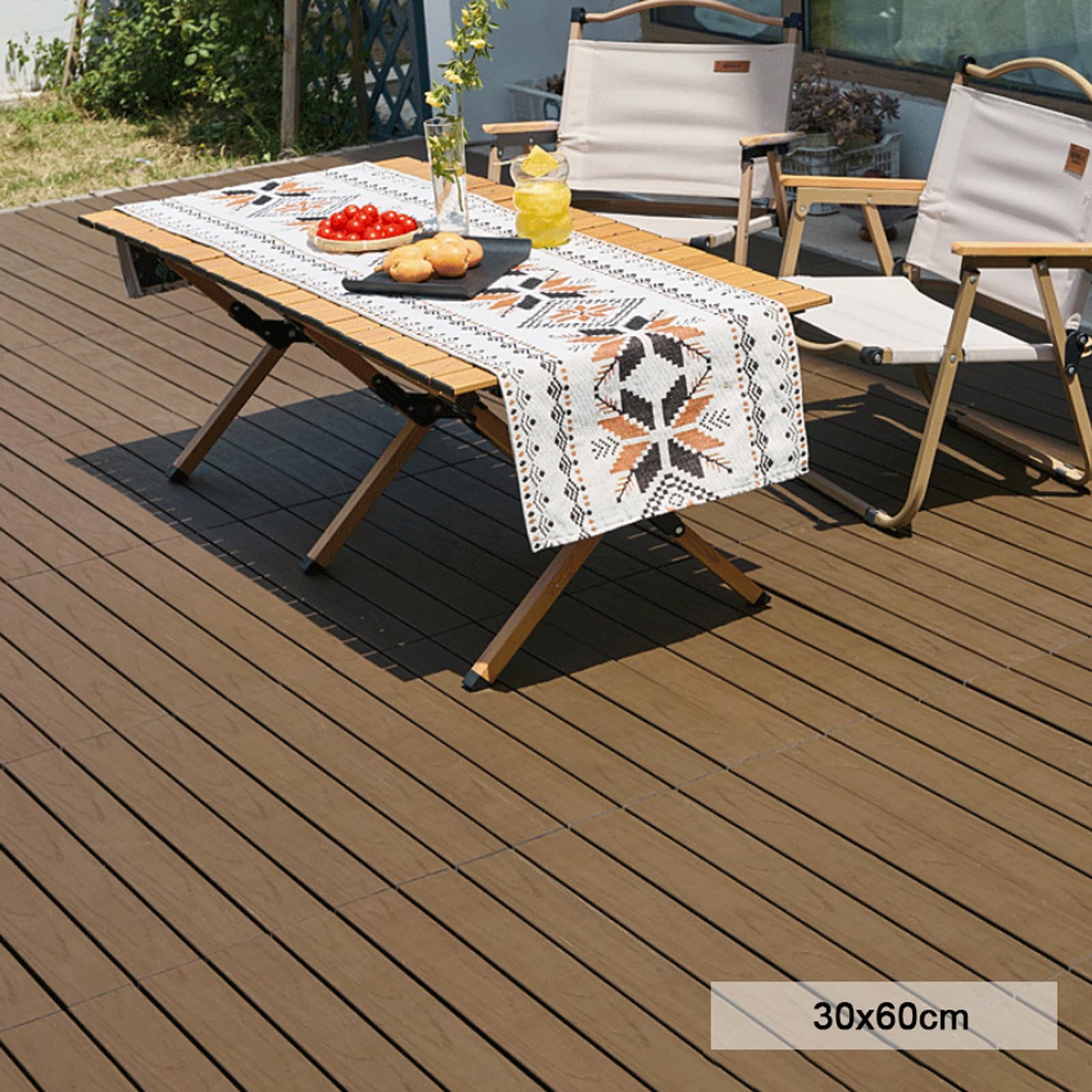 Dalles de Terrasse de Jardin Emboîtables en WPC, Lames de Terrasse en Composite, Revêtement de Sol Extérieur, Résistantes Aux Intempéries(Size:1pcs,Color:B-Teak (30×60cm))