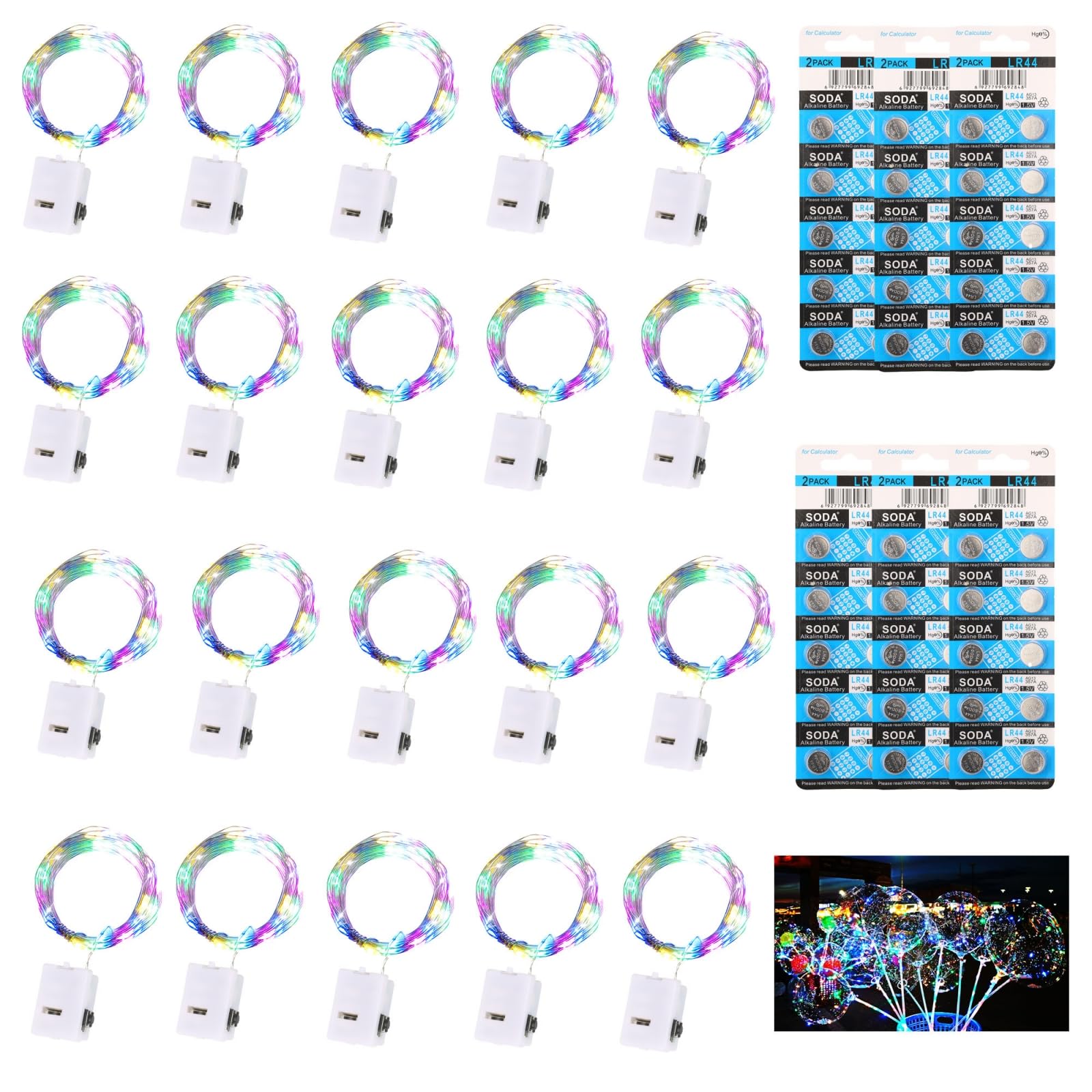 Dooozy Fairy Lights, 20 Pack 2M 20 LED String Lights Battery Operated and 60 pcs Battery Extra Copper Wire 3 Twinkle Lighting Modes Waterproof for Indoor Outdoor Decor(Colorful)