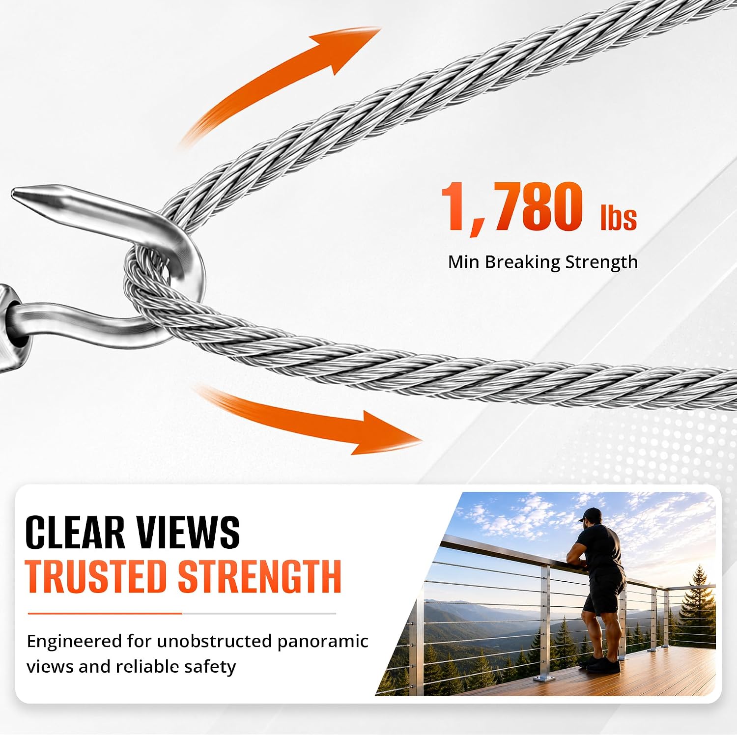 1/8" T316 Stainless Steel Cable for Railing 1000FT, 7x7 Wire Rope | Marine- Grade 316 SS, Hight Strength, Flexibility for Fence, deck Cable Railing Kit, and DIY Balustrade, Includes Cutter