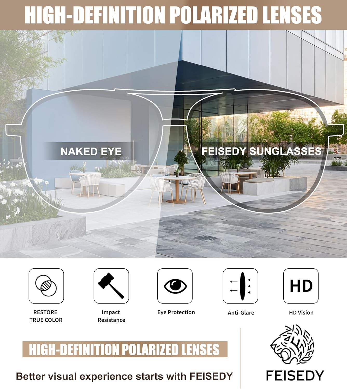 FEISEDY Retro Polarized Aviator Sunglasses for Women Men Vintage Square Sunglass With Classic Style B0259 - Image 5