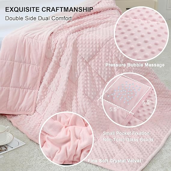 Alomidds Weighted Blanket, Luxury Velvet Heavy Blankets for Adults and Kids,Warm and Breathable Soft and Comfort Minky, Gravity Blanket with Premium Glass Beads (48x72,12lbs Twin Size - Pink)