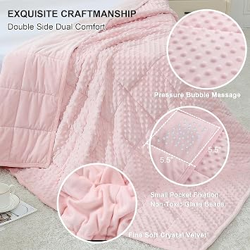 Alomidds Weighted Blanket, Luxury Velvet Heavy Blankets for Adults and Kids,Warm and Breathable Soft and Comfort Minky, Gravity Blanket with Premium Glass Beads (48x72,12lbs Twin Size - Pink)
