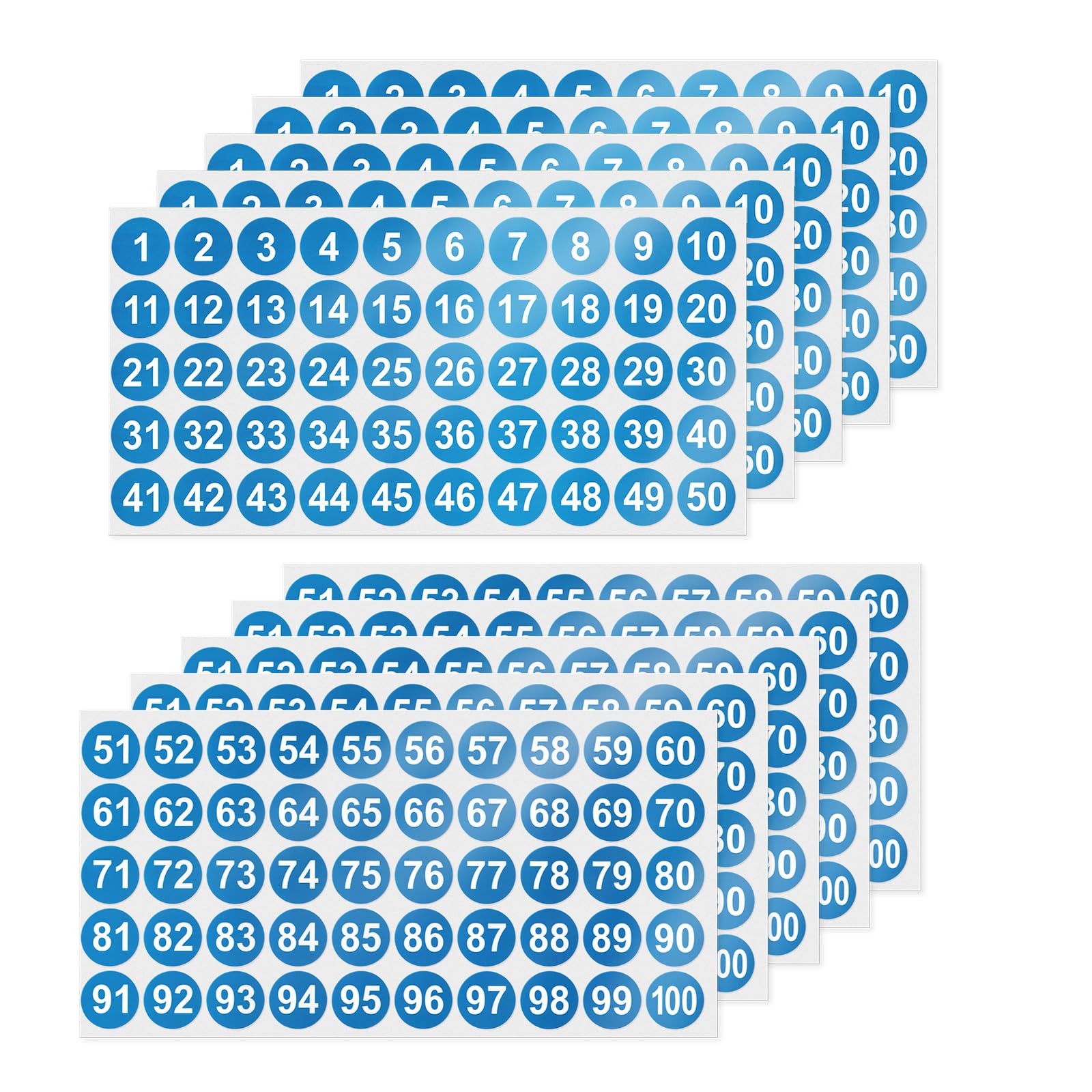 YIKIADA Pegatinas de número azul, 25 mm, 10 hojas, 1 a 100, resistentes al agua, números adhesivos, etiquetas autoadhesivas para oficina, hogar, niños, 500 unidades