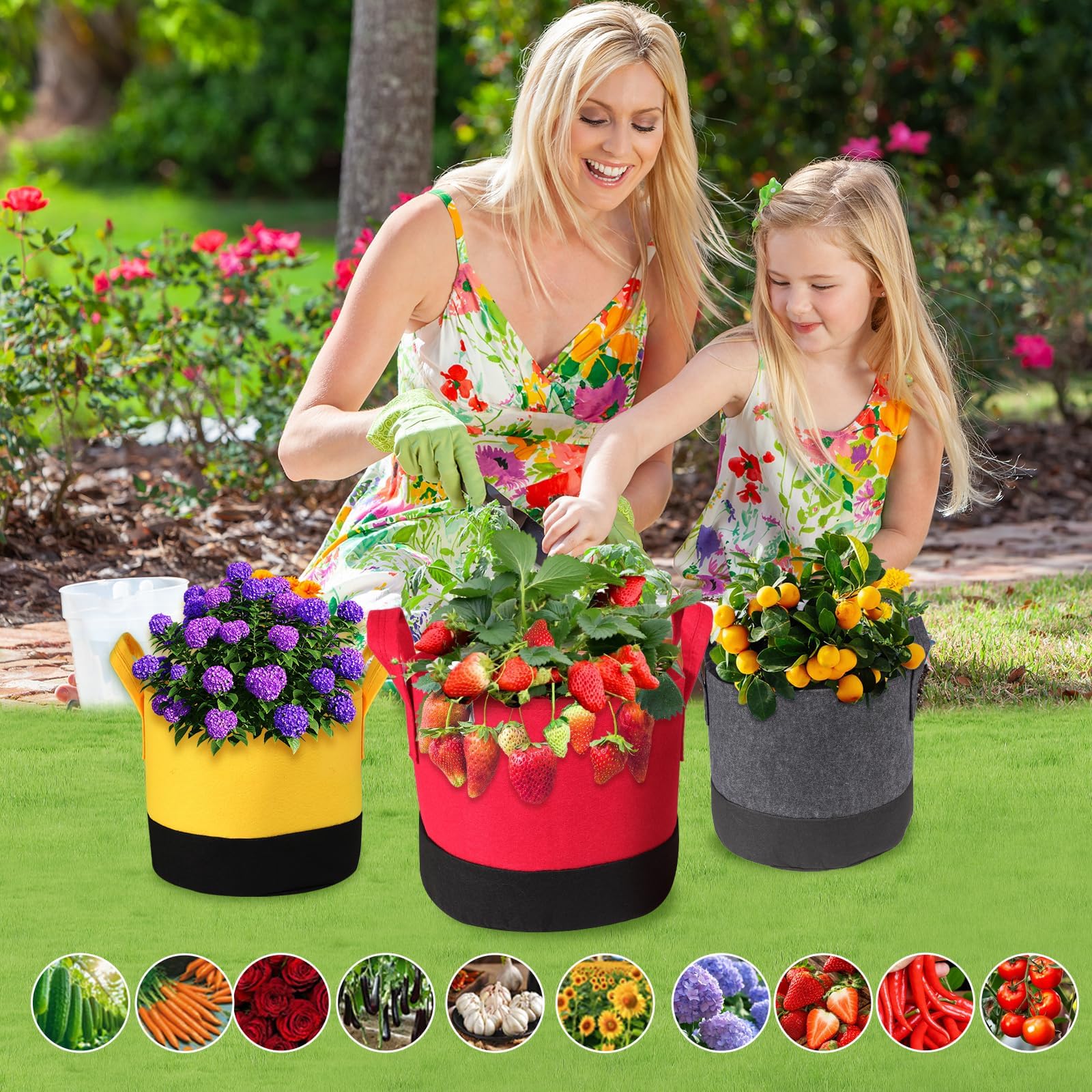 Lot de 6 sacs de culture de tailles mixtes, sacs de culture pour légumes/fleurs/plantes, pots en tissu non tissé épais avec poignées, sacs de culture de 1,5 L/2,2 L/37,2 L x 2