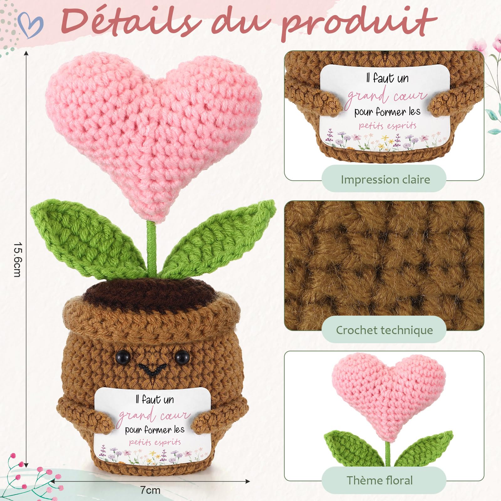BBTO Cadeau Maitresse Idee Tricotée en Cœur Porte-Clés Trousse de Maquillag Carte de Vœux avec Fleur Séchée Cadeau Maitresse d'École Fin d'Année pour Anniversaire D’Enseignant (Professeur)