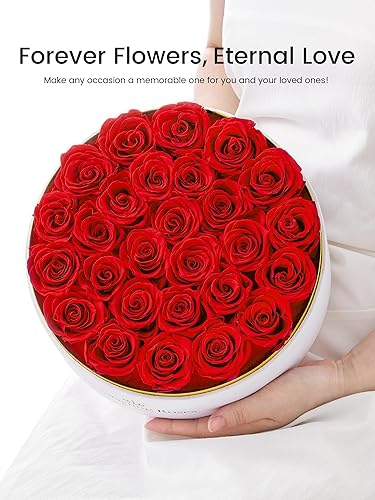 Miniatura 4 de Rosas preservadas flores eternas rosas reales en una caja Día de la Madre cumpleaños flores para ella mamá mujeres esposa Día de San Valentín, rojo,