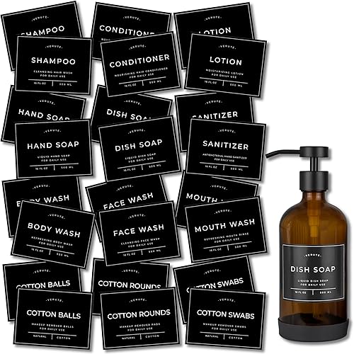 Etiquetas impermeables para dispensador de jabón de vidrio ámbar y botellas de plástico de 3.15 x 2.35 pulgadas, despegar y pegar, juego de cocina,