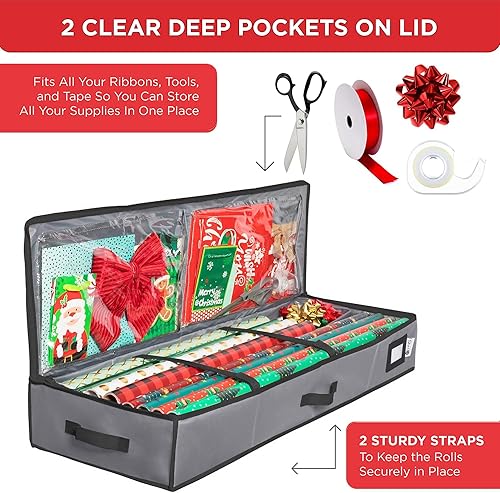 Miniatura 4 de HOLDN' STORAGE Contenedor de almacenamiento de papel de regalo de alta calidad, duradero 600D a prueba de desgarros, se adapta a 27 rollos de papel