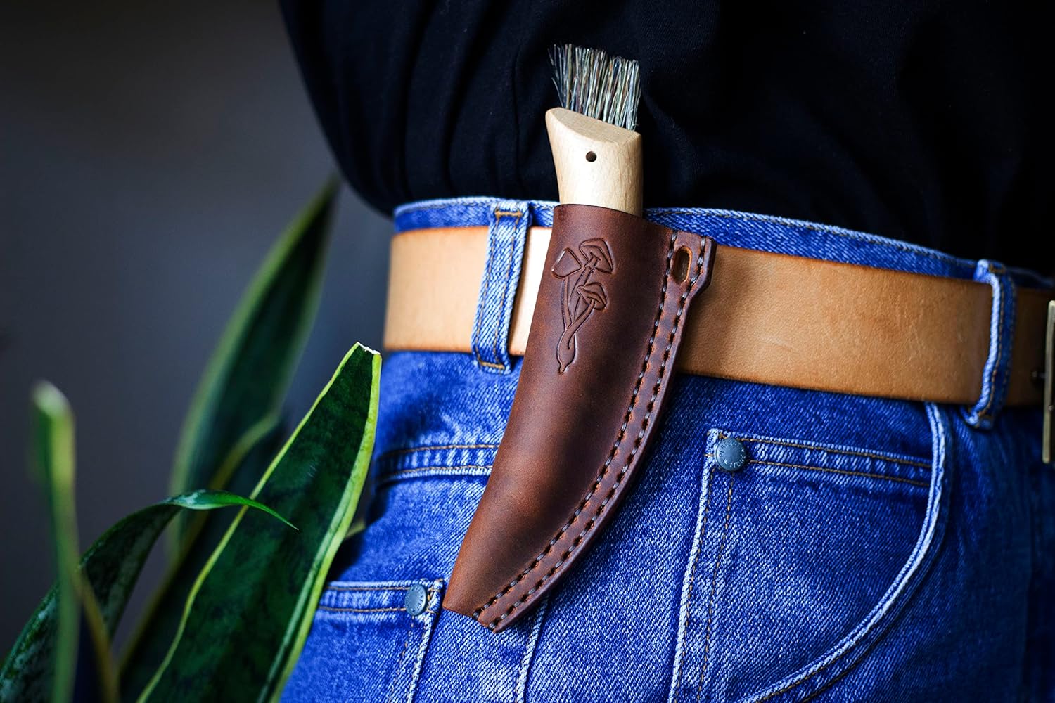 Leather sheath for mushroom knife Opinel is designed to be carried in a pocket, bag on a belt or neck - Y2S