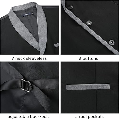 Miniatura 3 de HISDERN Chaleco de traje para hombre, chaleco formal de negocios, chalecos de vestir para hombre, ajuste delgado, a la moda, chaleco de boda,
