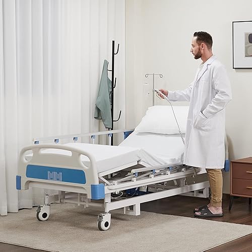 Miniatura 5 de Restisland Cama de hospital eléctrica de 3 funciones premium con colchón y poste IV.