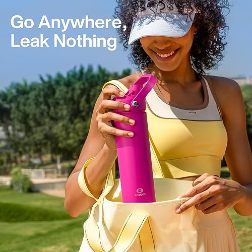 Miniatura 615 de ENCOOL Botella de agua aislada con popote, de acero inoxidable, a prueba de fugas, sin BPA, al vacío de doble pared que se mantiene fría durante 24