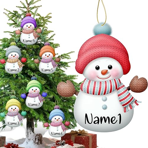 Adornos de Navidad personalizados de muñeco de nieve con nombre, adornos de Navidad familiares personalizados para colgar en la puerta del árbol,