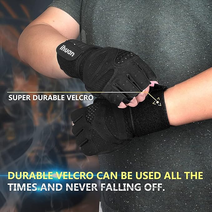 ihuan Ventilated Weight Lifting Gym Workout Gloves With Wrist Wrap Support For Men & Women