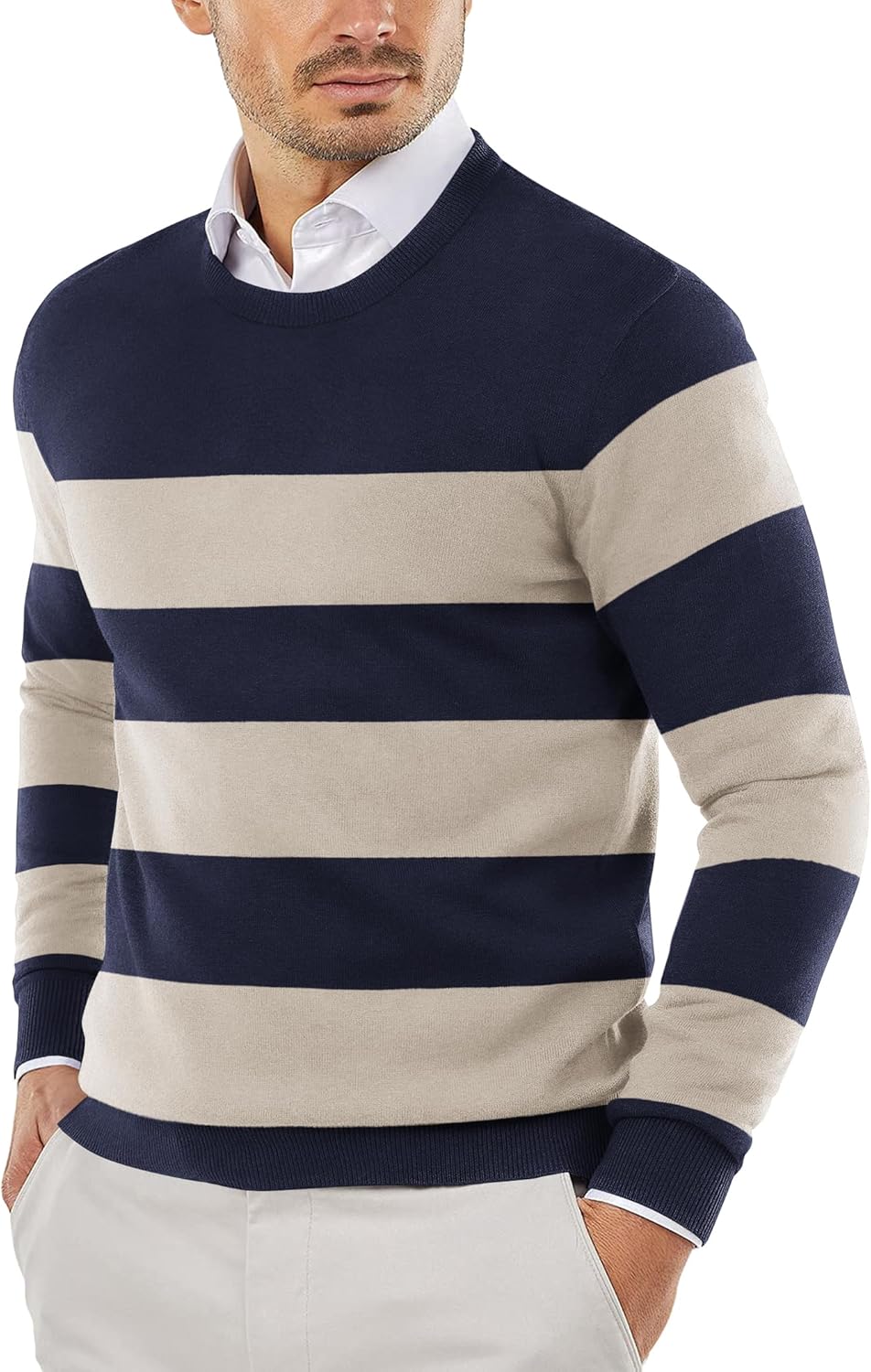 COOFANDY Men's Crew Neck Sweater Slim Fit Lightweight Sweatshirts Knitted Pullover for Casual Or Dressy Wear