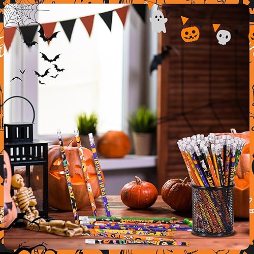 Miniatura 3 de 24 lápices surtidos de Halloween con borrador, fantasma, calabaza, esqueleto, murciélago, araña, papelería de Halloween a granel para recuerdos