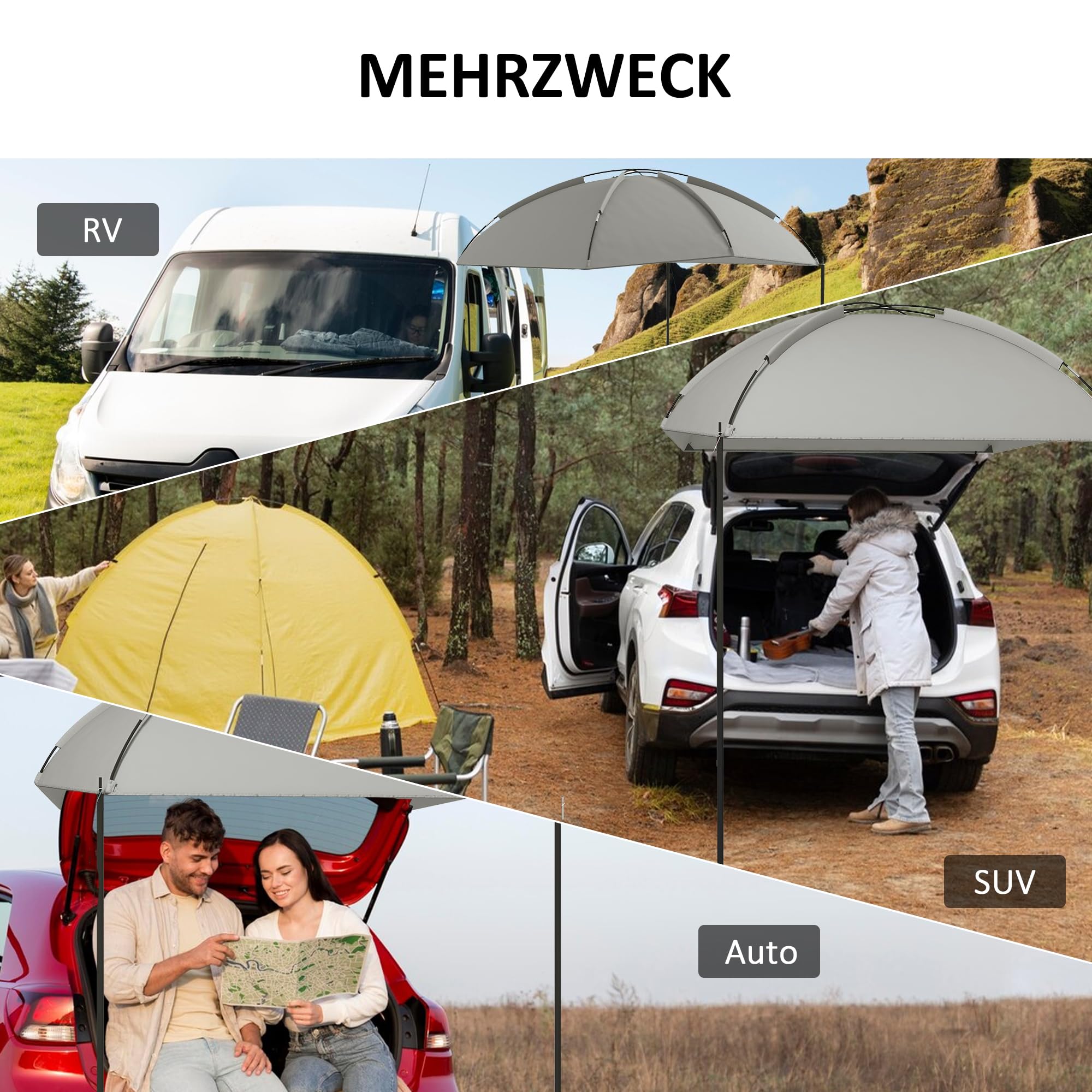 Outsunny Automarkise Wasserdichtes Auto Markisen Zelt, Regenschutz, Sonnenschutz, Leichte Tragbare für LKW, Wohnmobil, 2,9 x 2,8 x 2,3-2,6 m