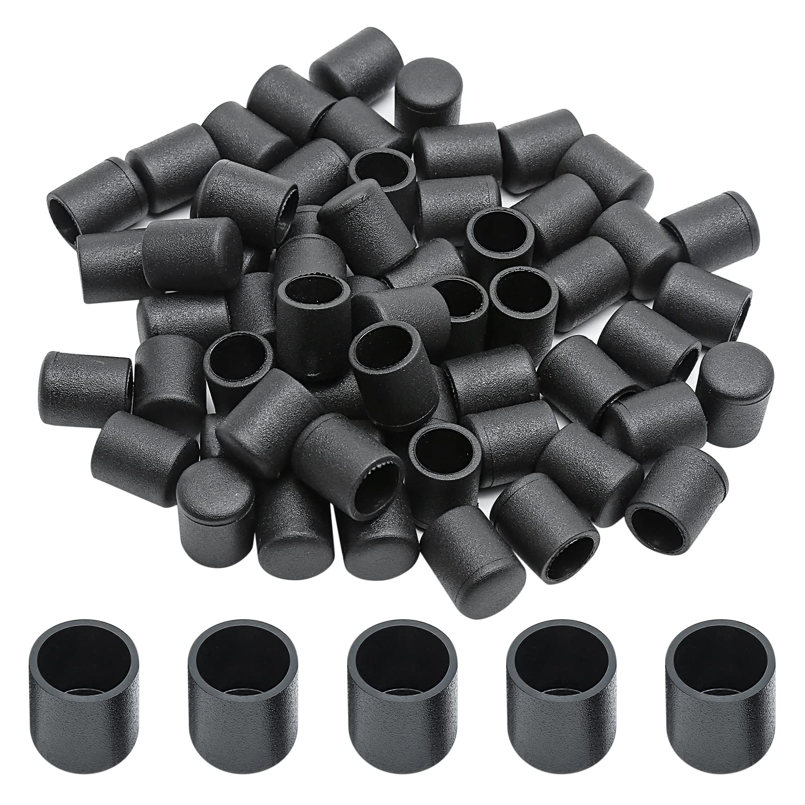 60 Pcs Black Plastic End Caps, 0.39 Inch (10mm) Diameter Round Plastic Furniture Chair Leg Caps Rubber Tips Floor Protectors Feet Pads for Desk Chair Leg (Round)