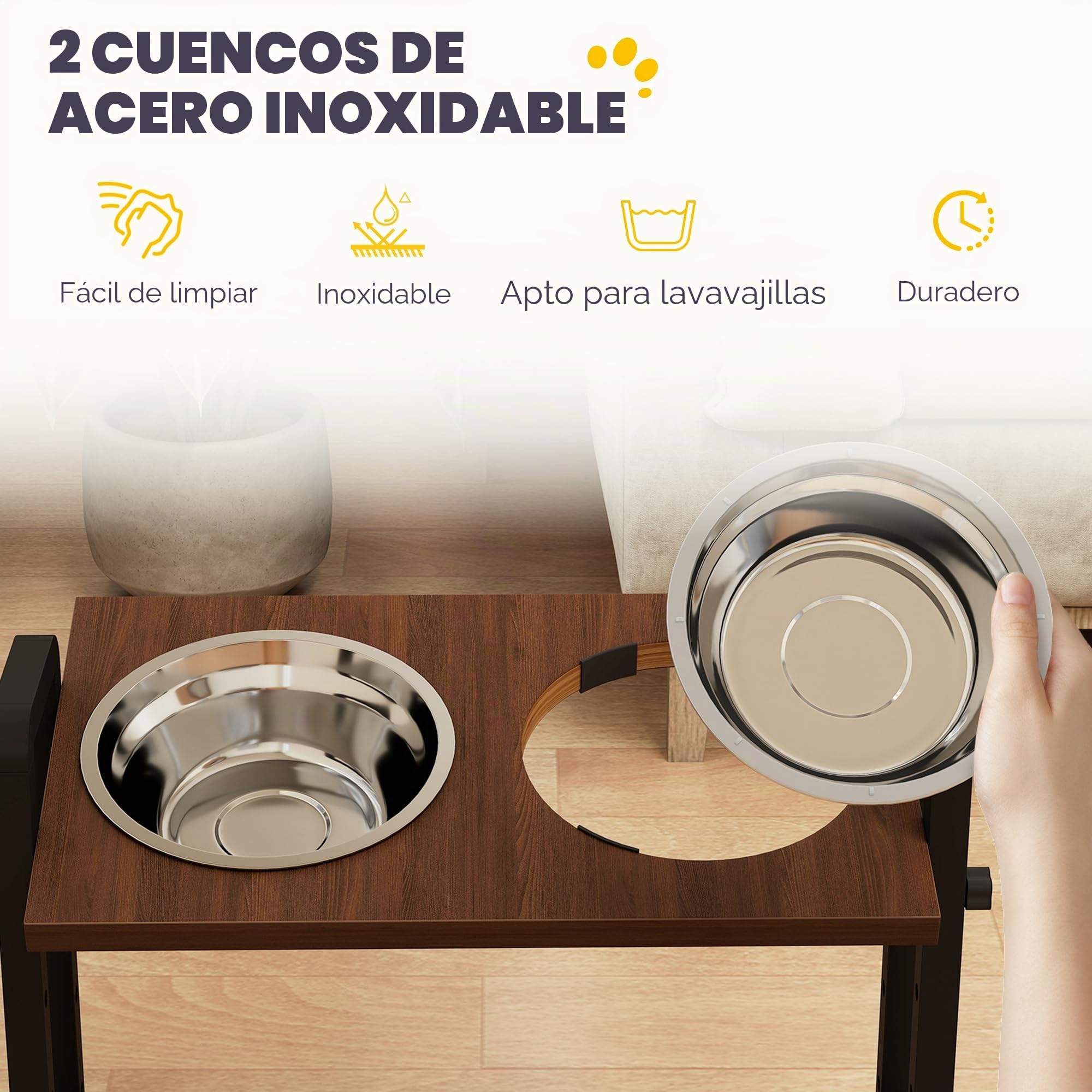 PawHut Comedero para perros elevado, 4 comederos de altura ajustable con soporte, 2 cuencos de acero inoxidable de 1,2 l, comedero con 3 ángulos ajustables, para perros pequeños, medianos y grandes