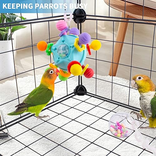 FlidRunest Bird Toys, Parrot Pull Ball Colorful Silicone Rattle Toys, Acrylic Bird Chew Ball Hanging Cage Toy for Amazon Parrot, African Grey, Conure, Parakeet and Similar Birds