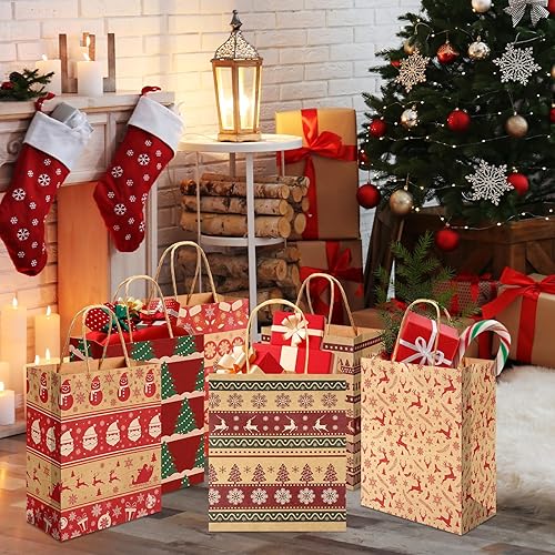 Miniatura 4 de 24 bolsas de regalo de Navidad a granel con asa, bolsas de papel kraft de Navidad, bolsas de regalos de Navidad para regalos de fiesta de Navidad,