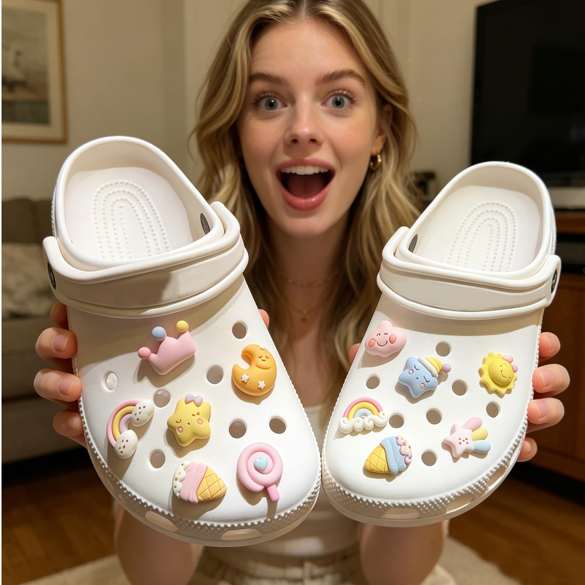 Juego de 12 piezas de charms de zapatos con purpurina, para de PVC, compatible con zuecos, sandalias, para niños, niñas, mujeres, juego de conectores para decoración individual de