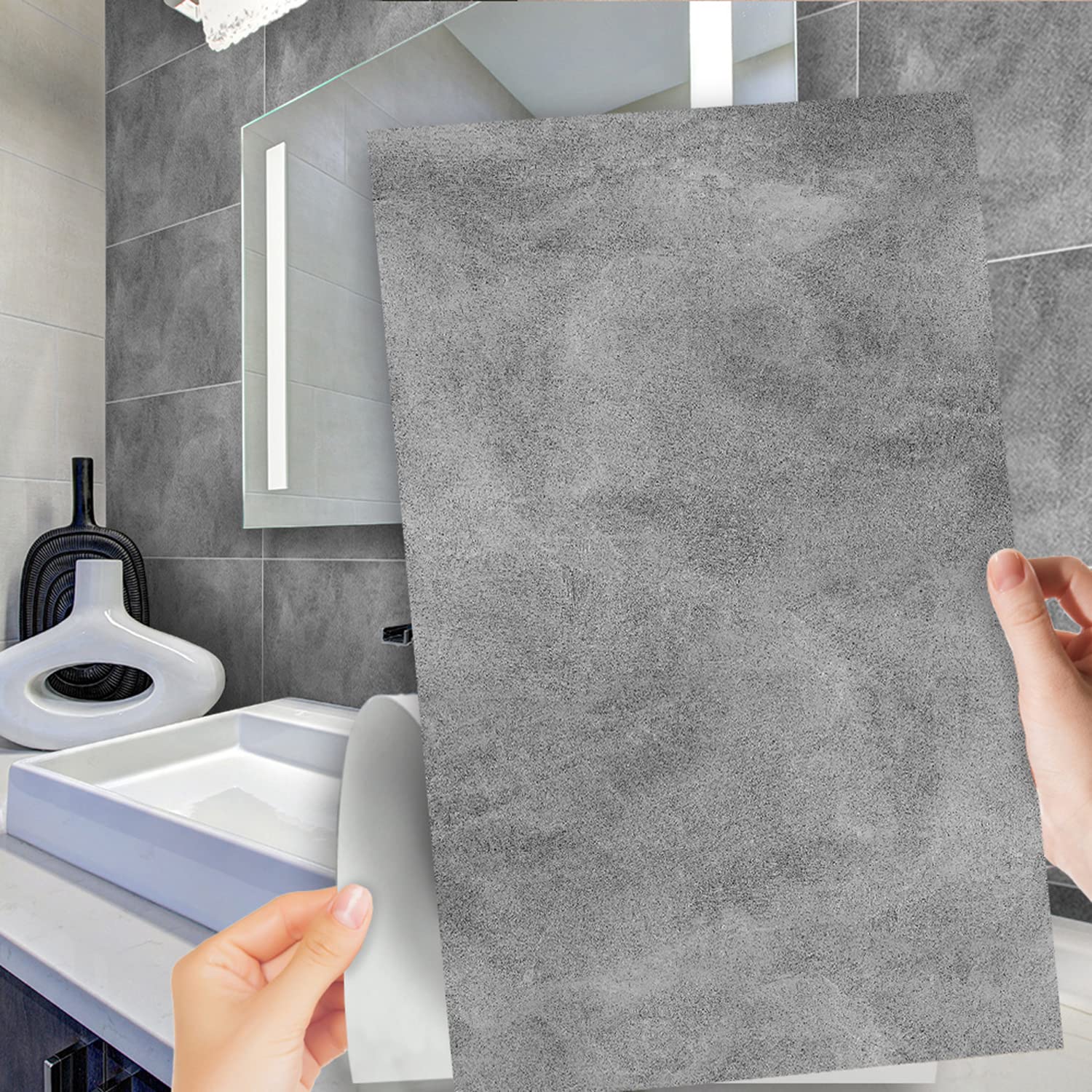 Wall Tile Sticker Grey Marble Tiles Decals 11.8x23.6 inch Self-Adhesive Backsplash for Peel & Stick Vinyl Home Decor Splashbacks Decoration Tile Stick on Tiles for Bathroom Kitchen Décor (H)