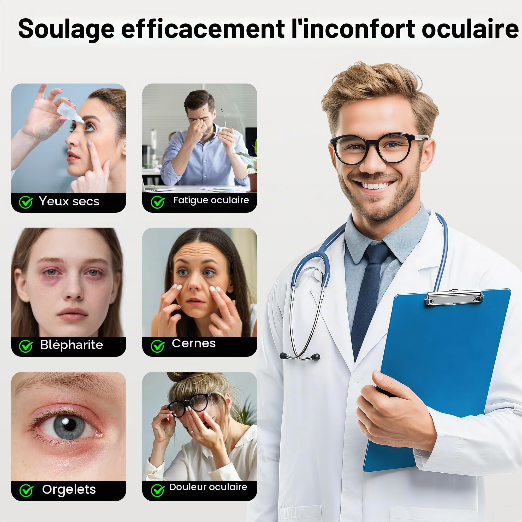 Masque chauffant BOYUNSHI sans fil pour les yeux secs, traitement de la blépharite, soulagement des yeux, améliore le sommeil, 4 niveaux de chaleur et 4 minuteries, coussin chauffant lavable pour les