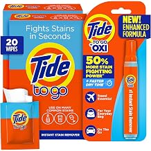 Tide To Go Stain Remover Bundle, Pen + 20 Travel Wipes, Clothes Care | Stain Remover Wipes, Travel Size Spot Cleaner for Clothes, Removes Food & Drink Stains, Pen + 20 Individually Wrapped Wipes