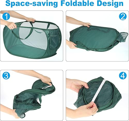 Miniatura 5 de PATIKIL Cesta de malla para lavandería, bolsa plegable con asas para lavandería, viajes, color beige