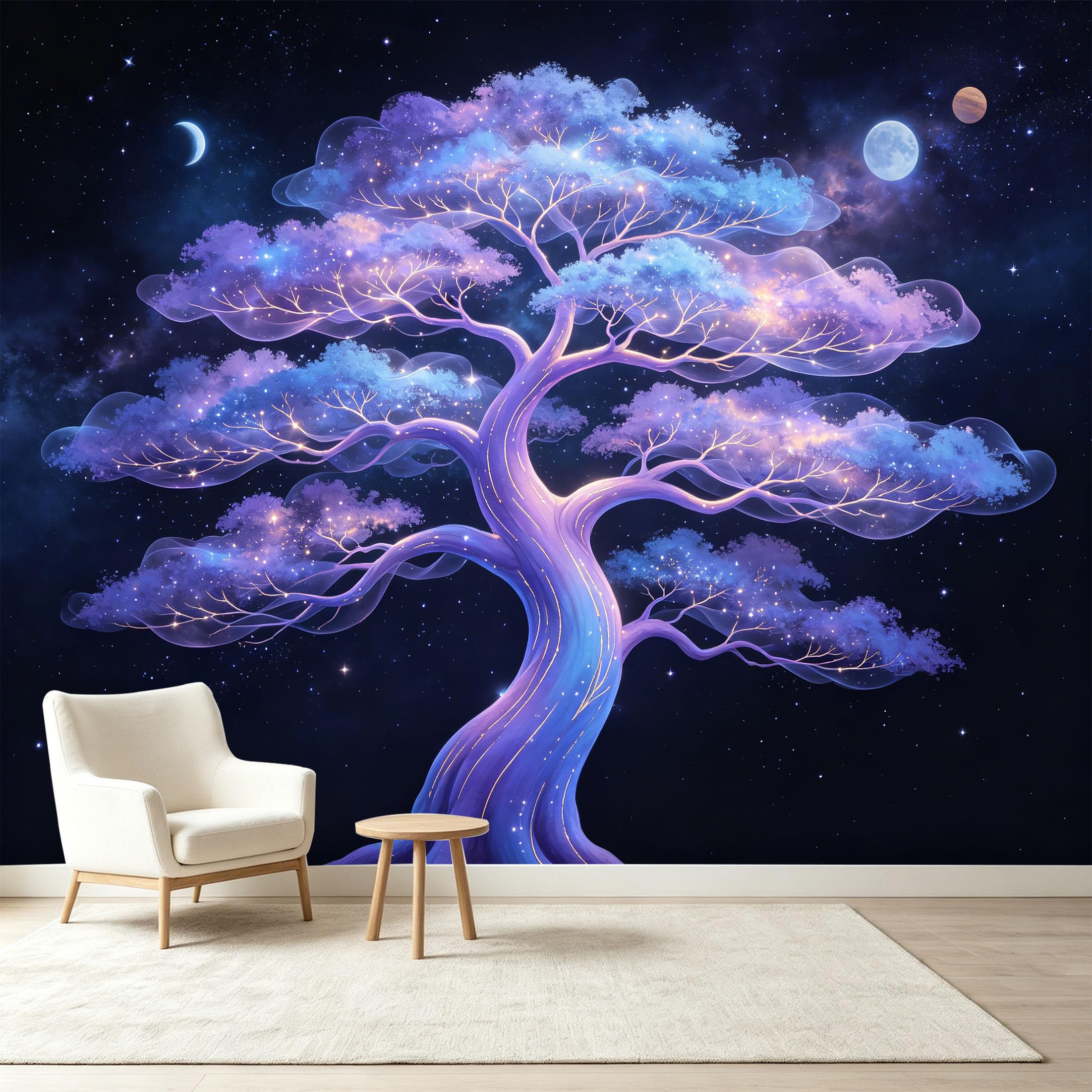 Custom Size Wall Murals Cosmic Ancient Tree Nebula Energy Giant Tree Self-Adhesive Wall Fabric Removable Wallpaper Wall Decor for Living Room Bedroom Bathroom