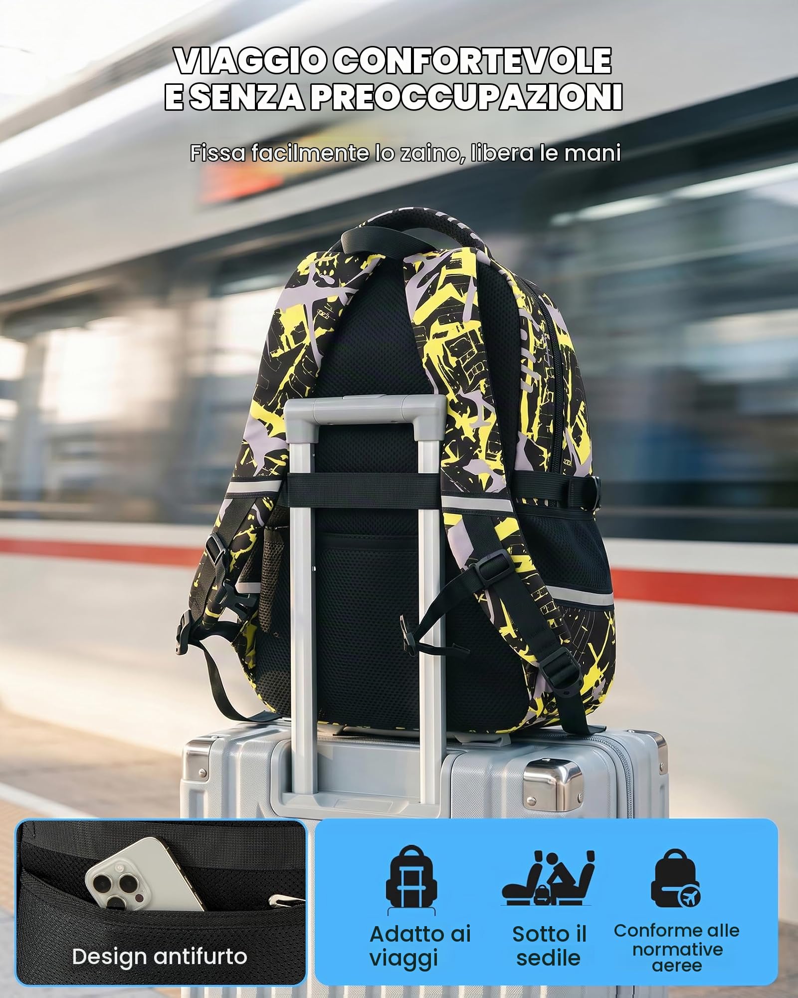 Amythe Zaino Scuola Ragazzi 8 a 12 anni Luminoso 3 Pezzi Set Leggero, Gelb | Impermeabile 3 Pezzi Riflettente moderno Giallo Daypack Multitasche Capiente Resistente per Scuola Viaggio Escursione