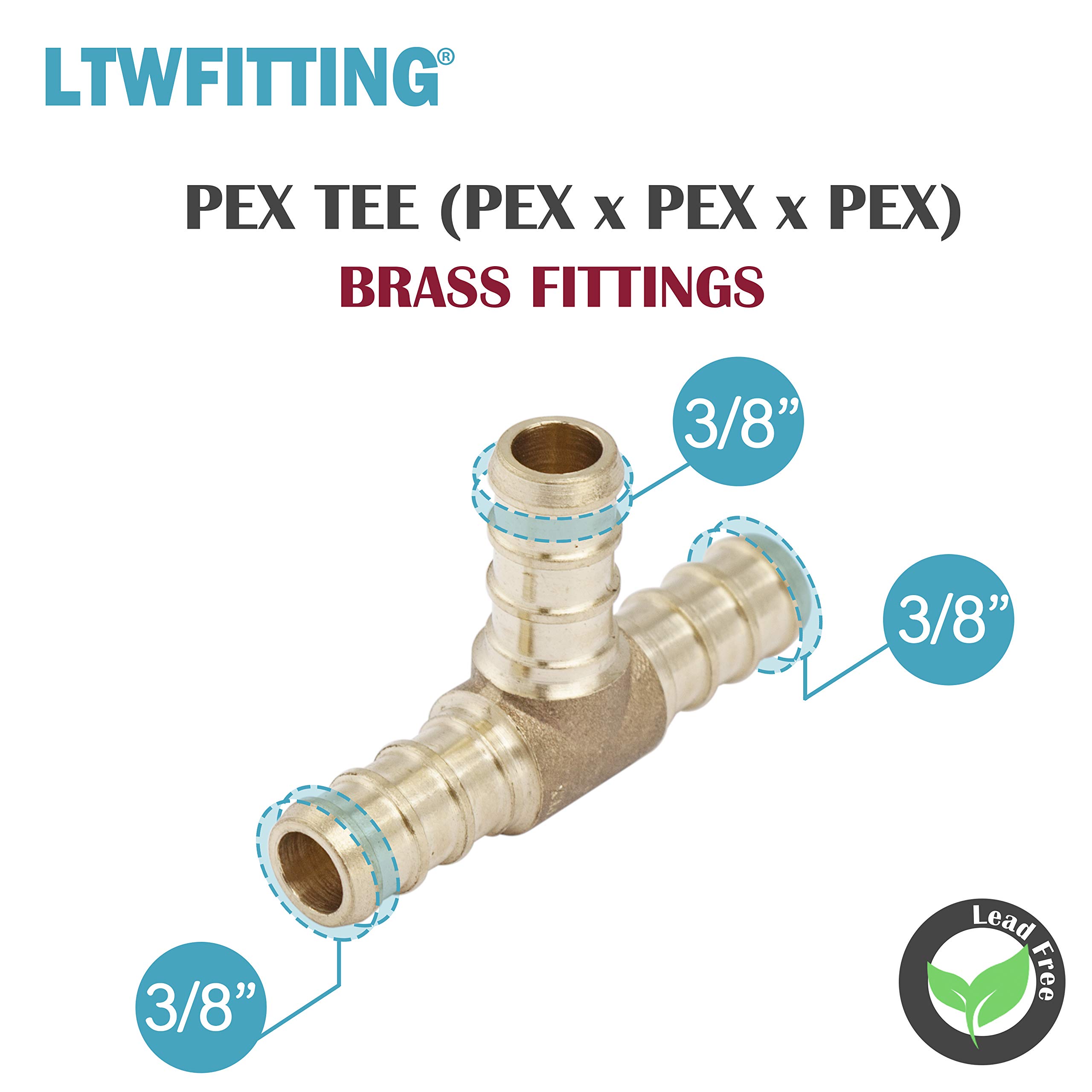 3/8\" PEX Tee, Crimp Style Brass PEX Fitting