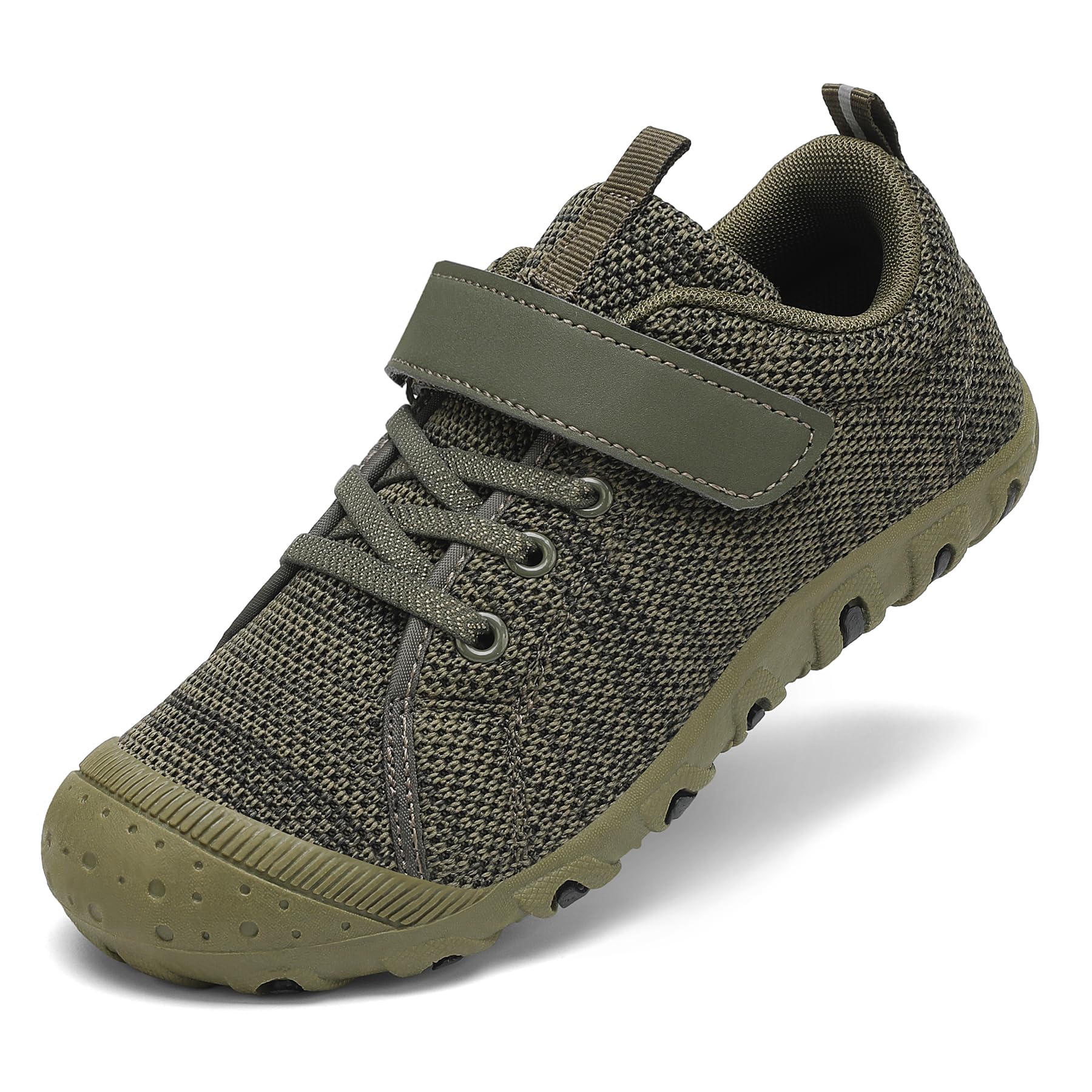 JEJQN Barefoot Shoes Toddler Girl Sneakers Non Slip Kids Trail Running Shoes with Hook and Loop Boys Walking Green 7 Toddler