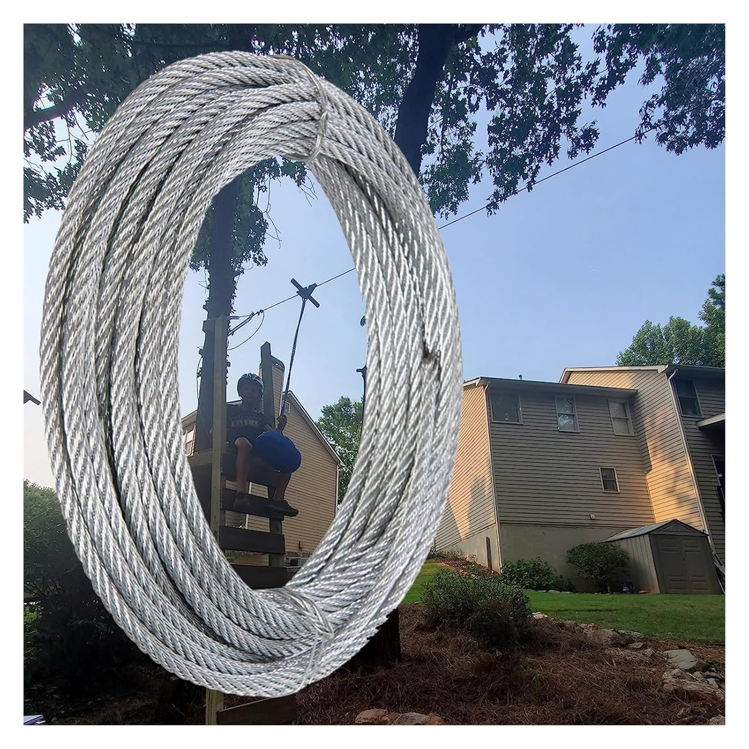 Zipline 1/4 Inch Galvanized Steel Cable, Heavyduty Aircraft Wire Rope