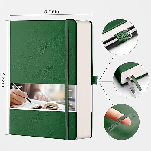 Miniatura 10 de EMSHOI Cuaderno de 320 páginas A5 de tapa dura para escribir, papel grueso de 3.53 ozm, cuadrícula de puntos para mujeres y hombres, diario de