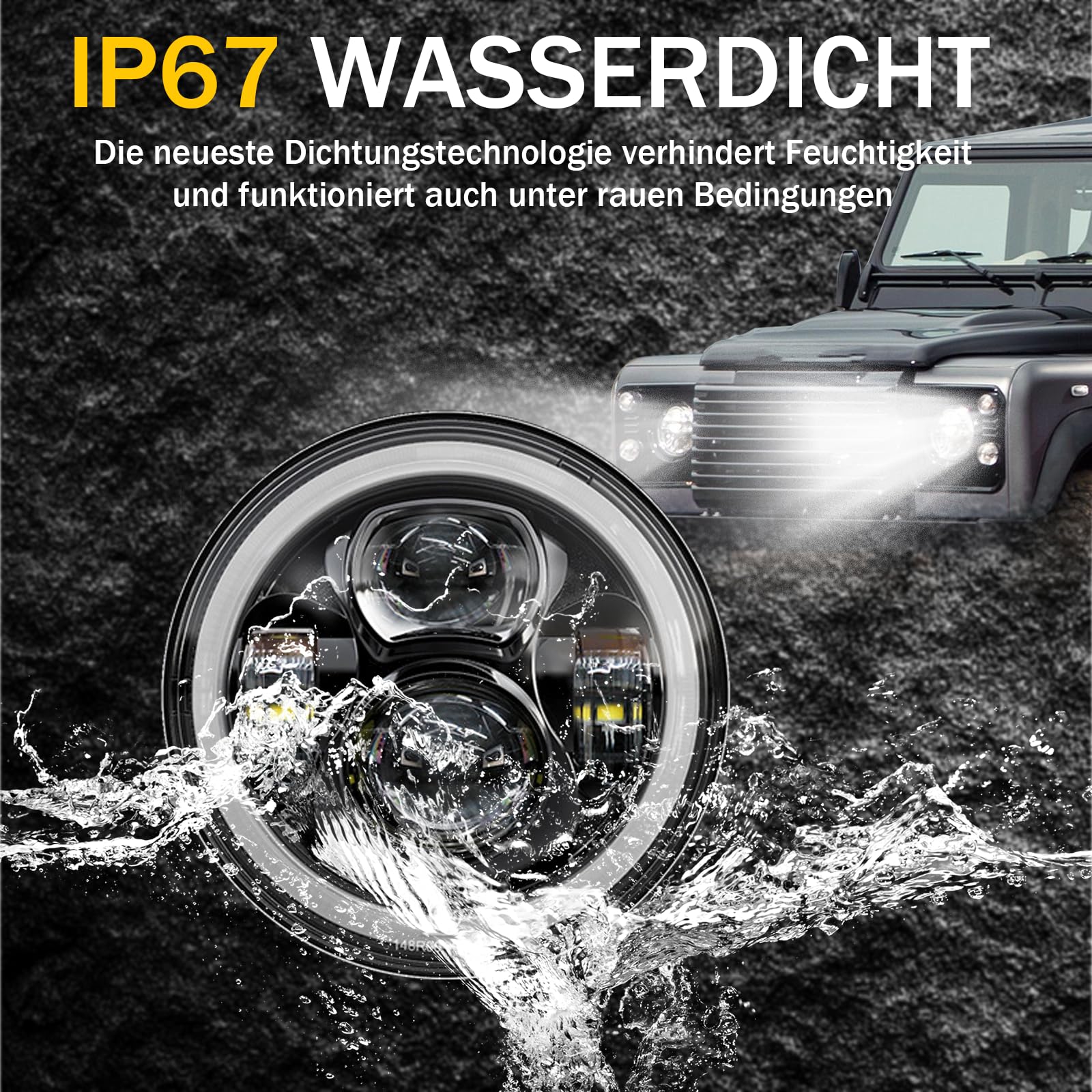 Faro LED da 7 pollici, omologato E, con anabbagliante e anabbagliante, indicatore di direzione e luce di marcia diurna per Jeep Wrangler ı JK Classe G 250 GD Wolf W460 W461 per Land Rover