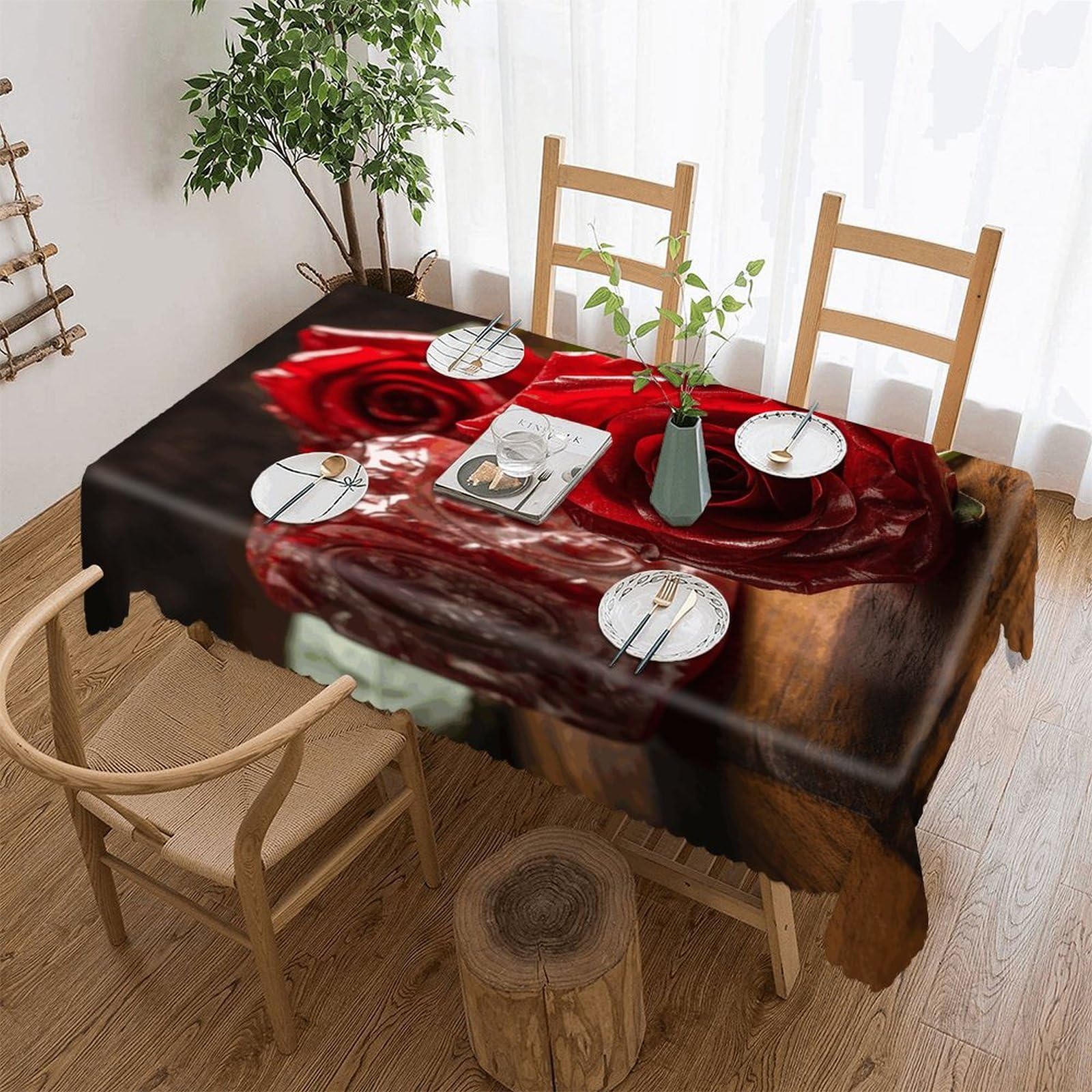 Flower Decorations Tablecloth Rectangle Table Cloth Decorative Fabric Table Cover Waterproof Seasonal Table Cover Wrinkle Resistant Washable Table Cloth for Party Picnic Dinner Decor 60"x120"