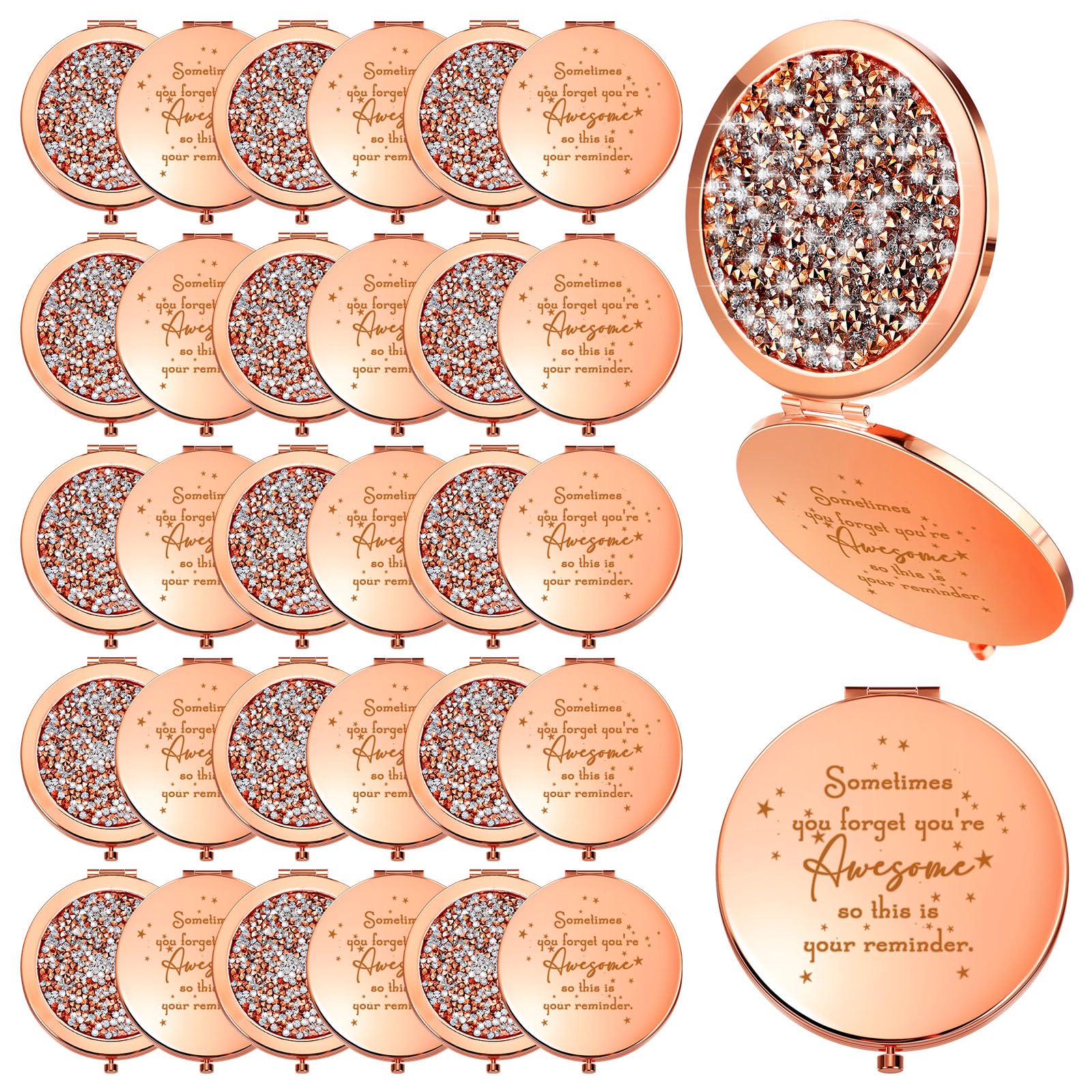 Roowest 30 Pcs Inspirational Compact Mirror Bulk You're Awesome Reminder Appreciation Gifts for Women Employee Coworker Friends Sisterhood Mothers Day