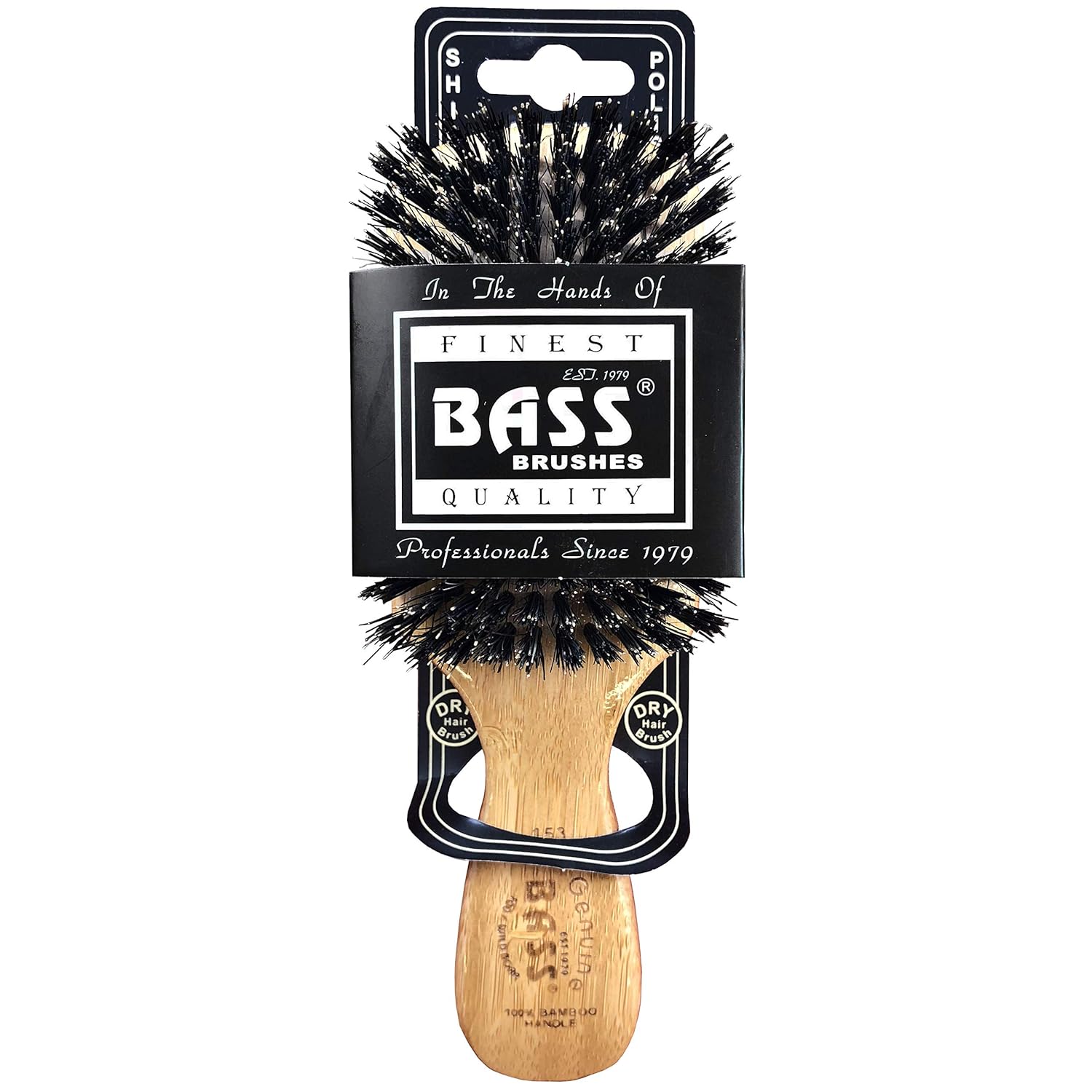 Bass Brushes 100% Wild Boar Bristle Classic Men's Club Style Hair Brush, with 100% Pure Bamboo Handle, Shines, Conditions, and Polishes. Model #153